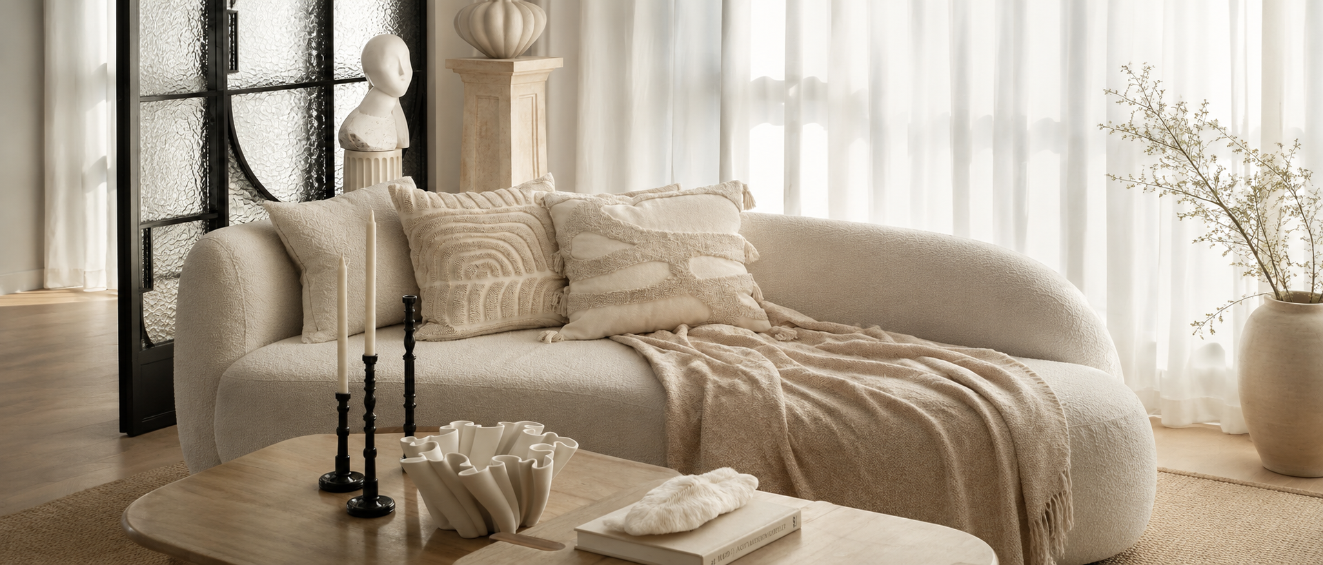 Layered textiles creating a calm and inviting interior
