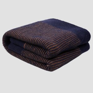 Navy & Caramel Striped Knit Throw Blanket