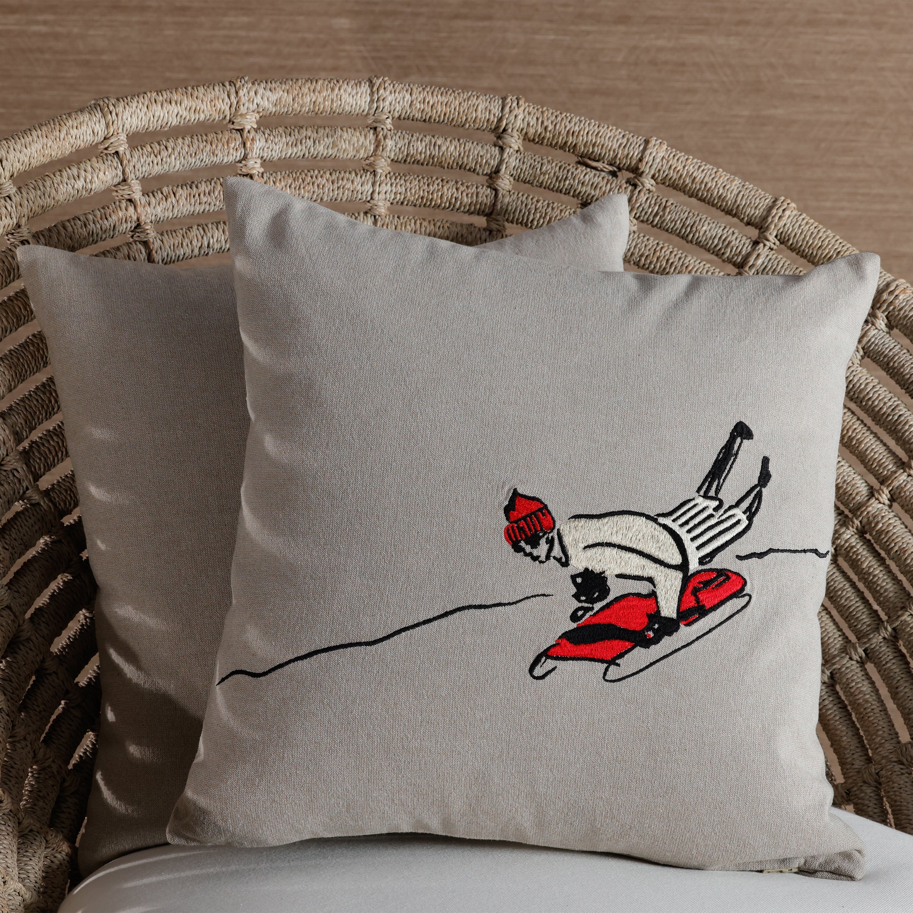Sledding Cotton Chambray Throw Pillow - Image 4